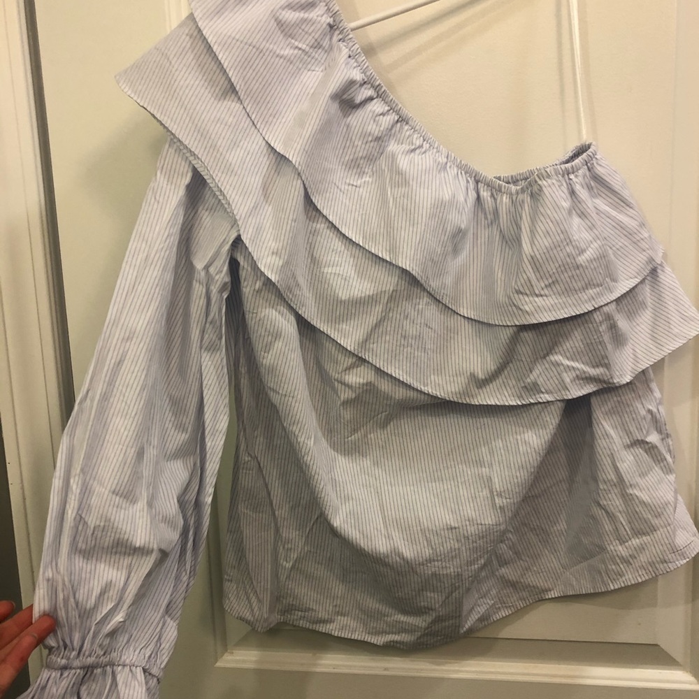 Blue and white striped one shoulder top